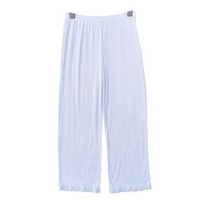 Cute Ribbed Pajama Pants Women‎ XL Blue Lace Trim Bow Cozy Lounge Sleep Soft